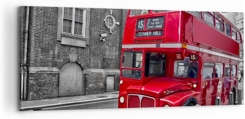 Panorama Bilder auf Leinwand 100x40cm Leinwandbild Bus Denkmal London Geschichte Gross Wanddeko Bild