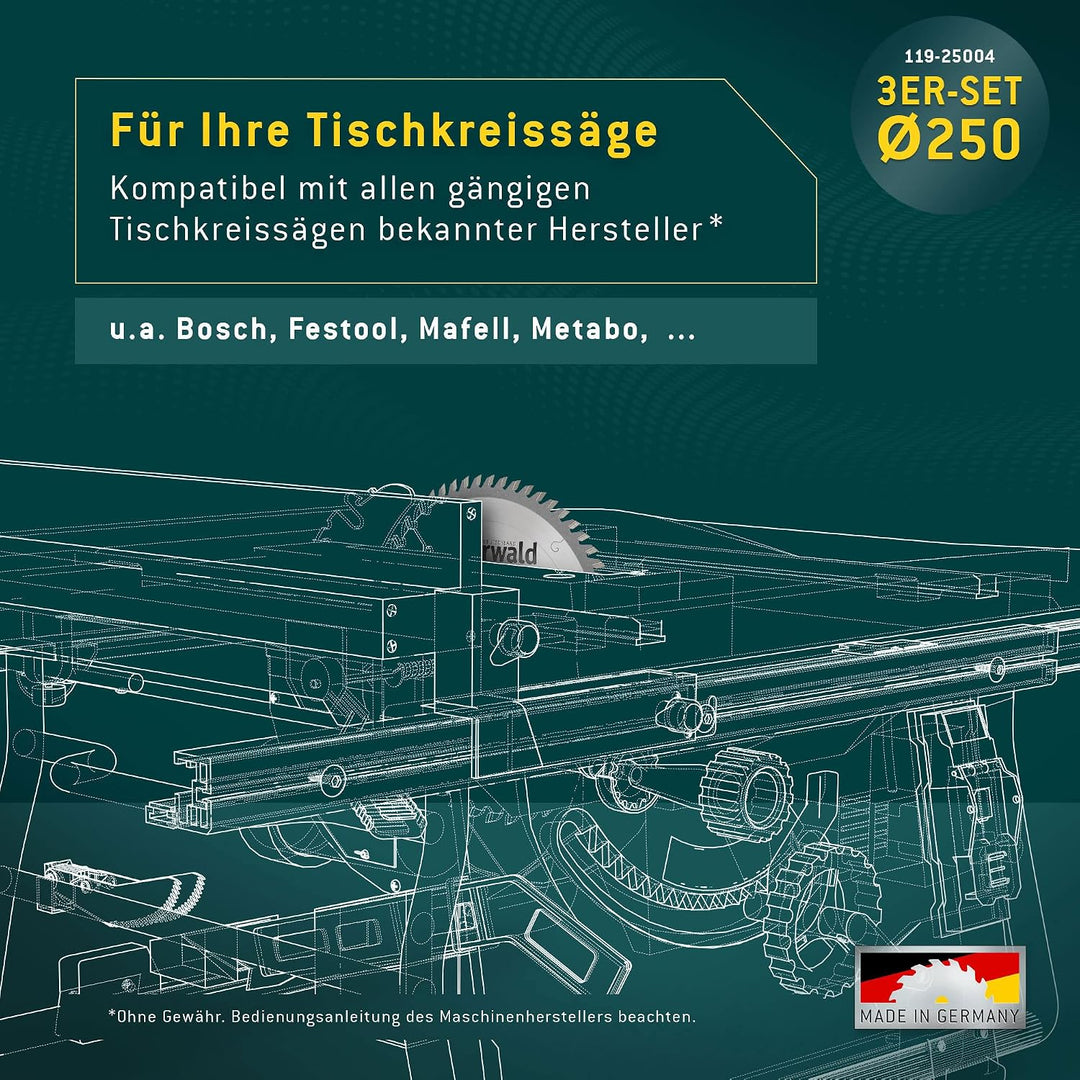 Bayerwald Kreissägeblatt Set Ø250 (3 tlg.) - für Holz Längs &amp; Querschnitte Allround - geeignet für T