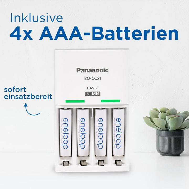Panasonic eneloop Basic Ladegerät für 2 oder 4 AA/AAA NI-MH, mit 2 LED-Anzeigen und 6 Sicherheitsfun