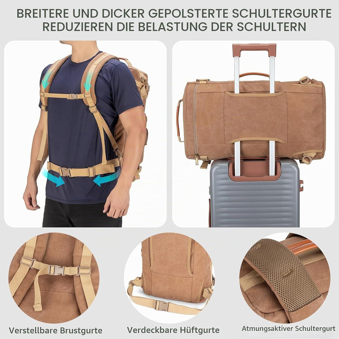 Tzowla Canvas Reiserucksack 3-in-1 umwandelbarer Rucksack Seesack passend für 17 Zoll Laptop L-40 Li