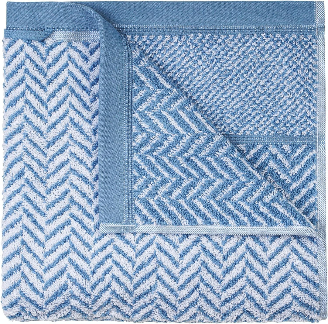 herzbach home Handtuch Duschtuch Set 100% Baumwolle Gemustert (Blau/Weiss, 2 Duschtücher 70x140 cm)
