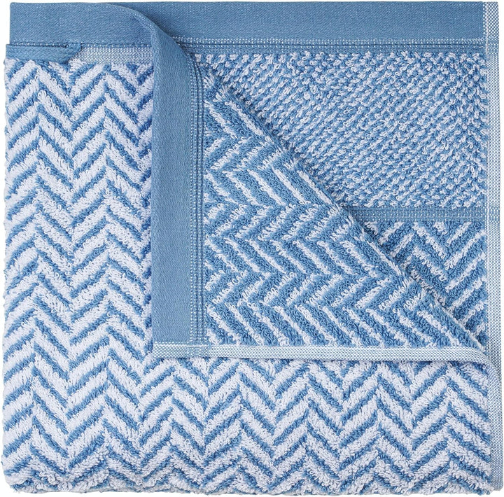 herzbach home Handtuch Duschtuch Set 100% Baumwolle Gemustert (Blau/Weiss, 2 Duschtücher 70x140 cm)