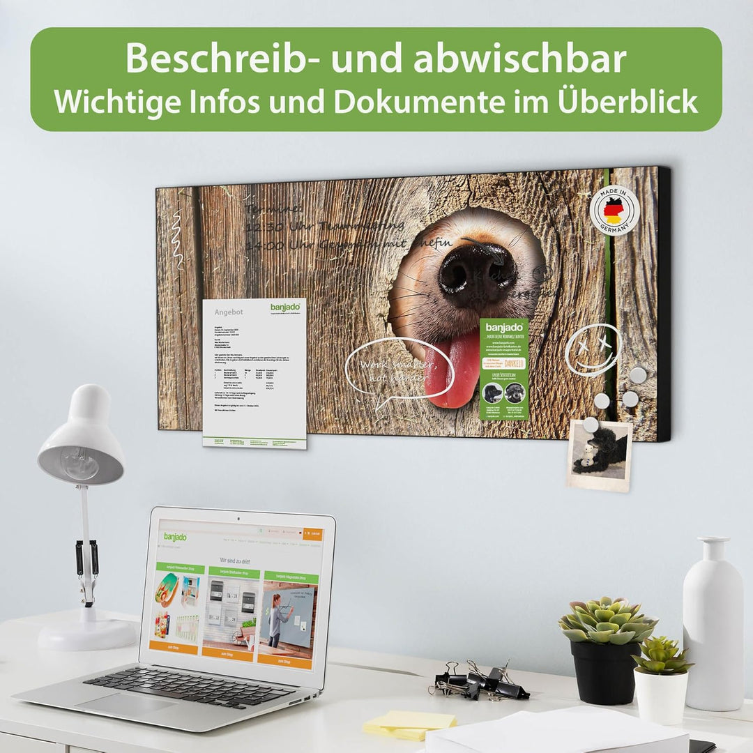 banjado Magnettafel schwarz 78 x 37cm / Magnetwand Metall/Magnetpinnwand als Memoboard/Pinnwand Magn