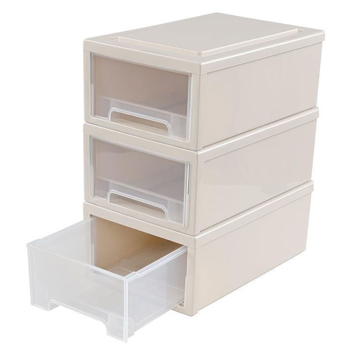 Stapelbare Schubladeneinheit aus Kunststoff, 6,8 l, 3 Packungen, Beige | Kleiner Schubladen-Organize
