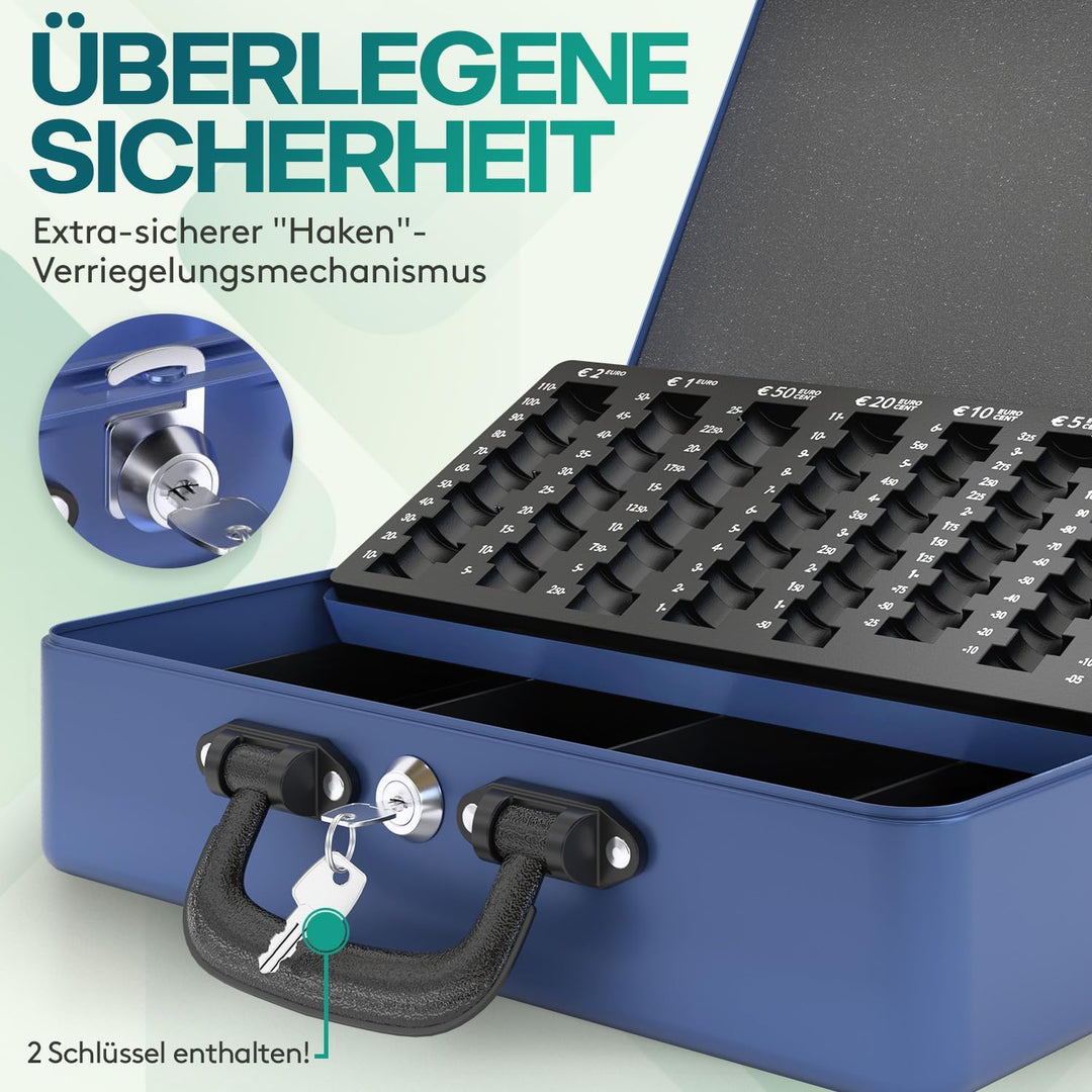 ACROPAQ Geldkassette - Abschliessbar, Mit Münzzählbrett, Extra Gross, 35,8 x 27,3 x 11 cm, Mit 2 Sch