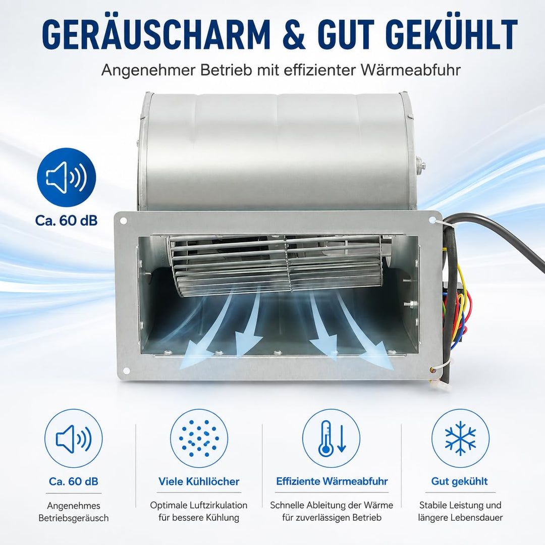 Radialventilator mit Doppelansaugung 150W AC 220V – Laufrad Ø146 mm, für Absaugung, Lüftung, Werksta