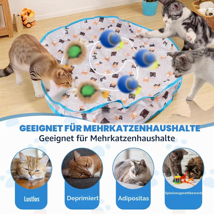 Interaktives Katzenspielzeug Matte mit 2 Elektrische Katzenspielzeug Bälle, Simuliertes Jagd katzens