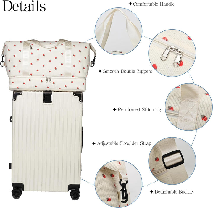 Sporttasche Reisetasche Damen, 40L Weekender Travel Duffle Bag mit 2 schuhbeuteln, Schuhfach & Nassf