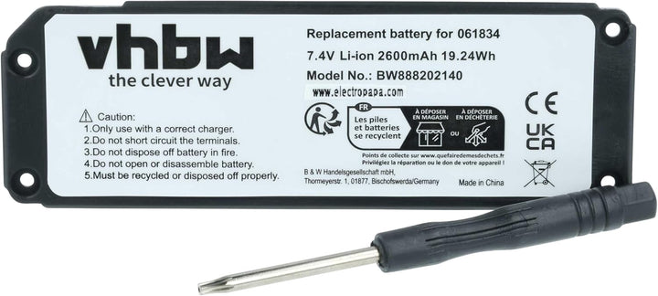vhbw Akku kompatibel mit Bose SoundLink 413295, Mini Lautsprecher Boxen Speaker (2600 mAh, 7,4 V, Li