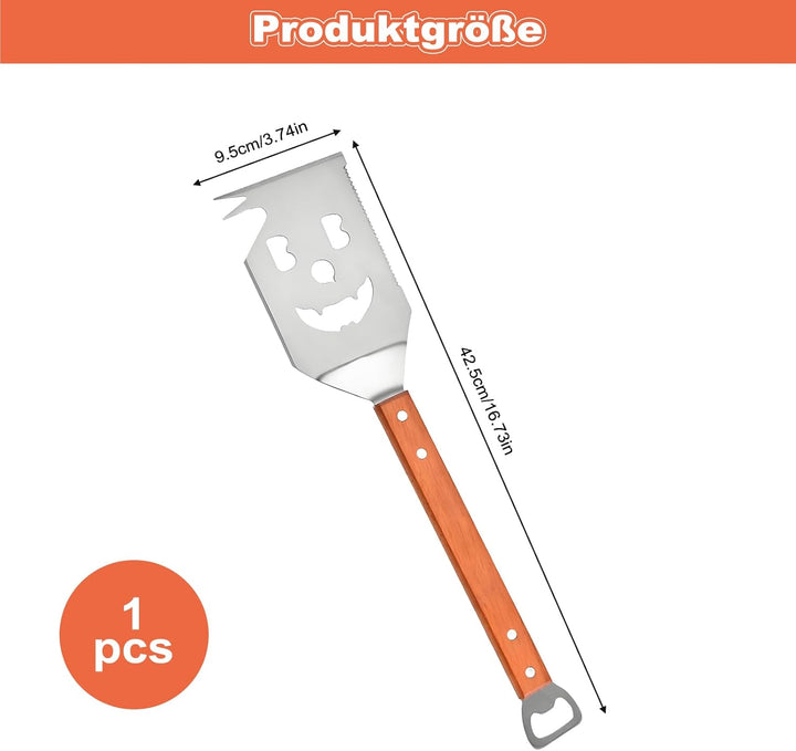 7 in 1 Grillspachtel für Barbecue Grill, Grill Zubehör, Multifunktionales Grillwerkzeug mit Holzgrif