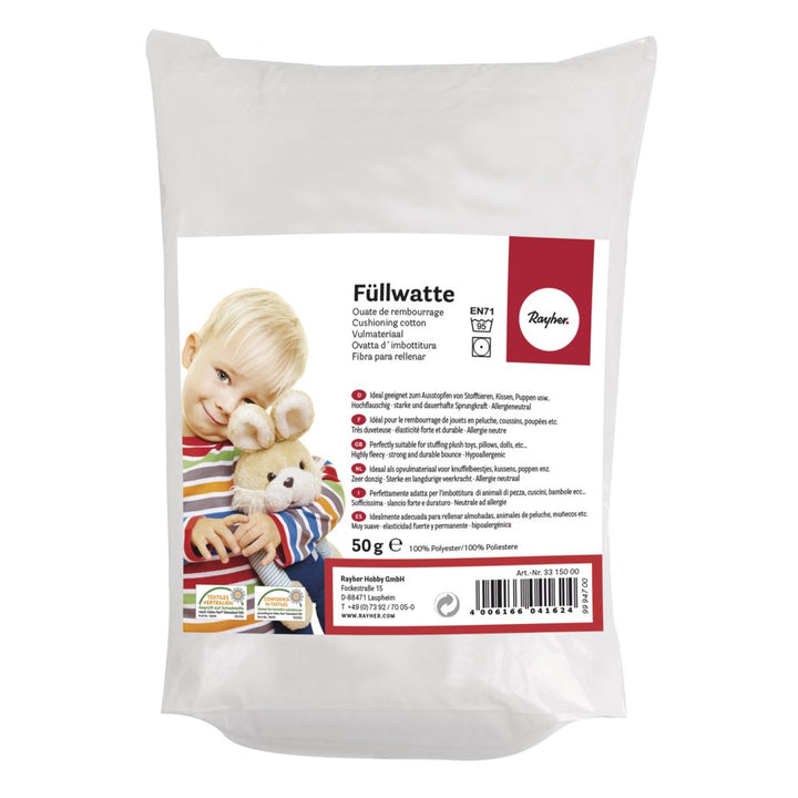 Rayher Hobby Rayher 3315200 Füllwatte hochflauschig 300 g Beutel, Füllmaterial 100% Polyester, Mehrf