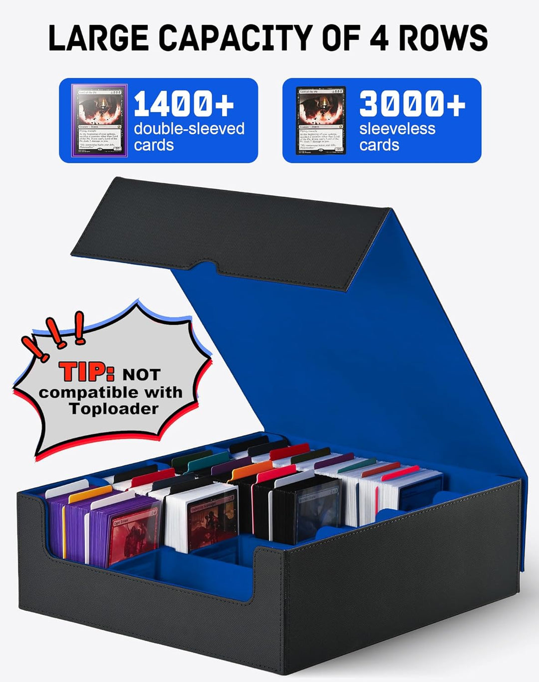 ZLCA Trading Card Storage Box, Commander Card Deck Case Holds 2400+ Cards, MTG Deck Box mit 4 Stopfe