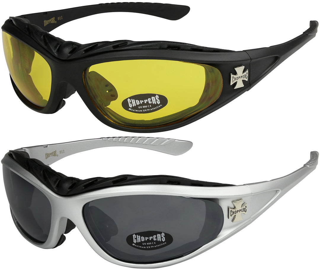 2er Pack Choppers 911 Sonnenbrillen Motorradbrille Sportbrille Radbrille mit Polsterung in den Farbe