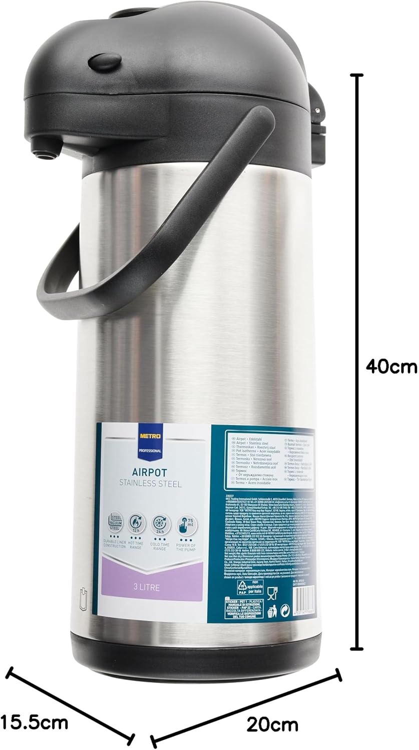 METRO Professional Airpot Pumpkanne | 3 Liter | Isolierkanne | Thermoskanne | Getränkespender | auch