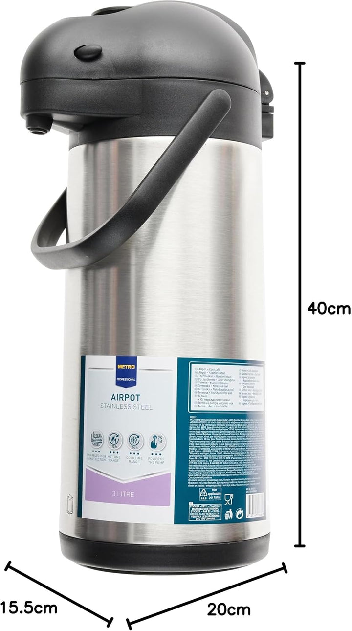 METRO Professional Airpot Pumpkanne | 3 Liter | Isolierkanne | Thermoskanne | Getränkespender | auch