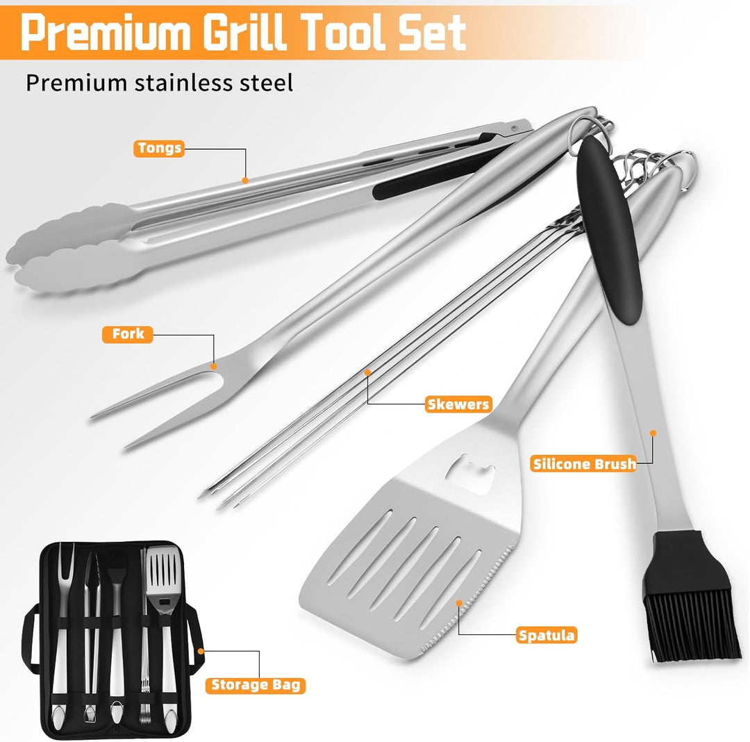 BBQ Grillbesteck Set 9 Grillzubehör aus Hochwertig Edelstahl, Professionelles BBQ Grill Set mit Gril