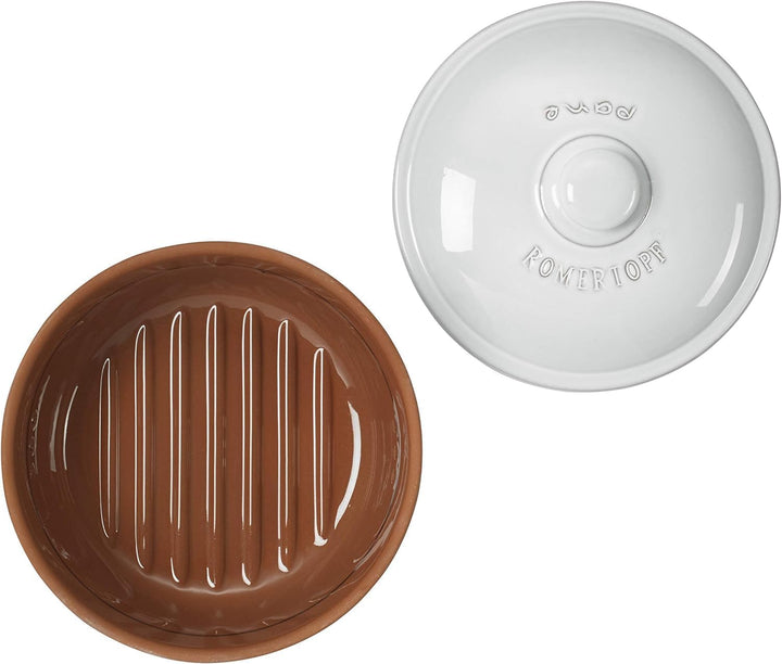 Römertopf Brottopf Rund aus Naturton – Weisse Keramik-Brotbox mit Deckel Ø 30 cm – Für Brot, Brötche
