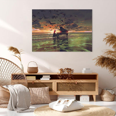 Bilder auf Leinwand 100x70cm Leinwandbild mit Rahmen Klaviermusik Gross Wanddeko Bild Schlafzimmer K