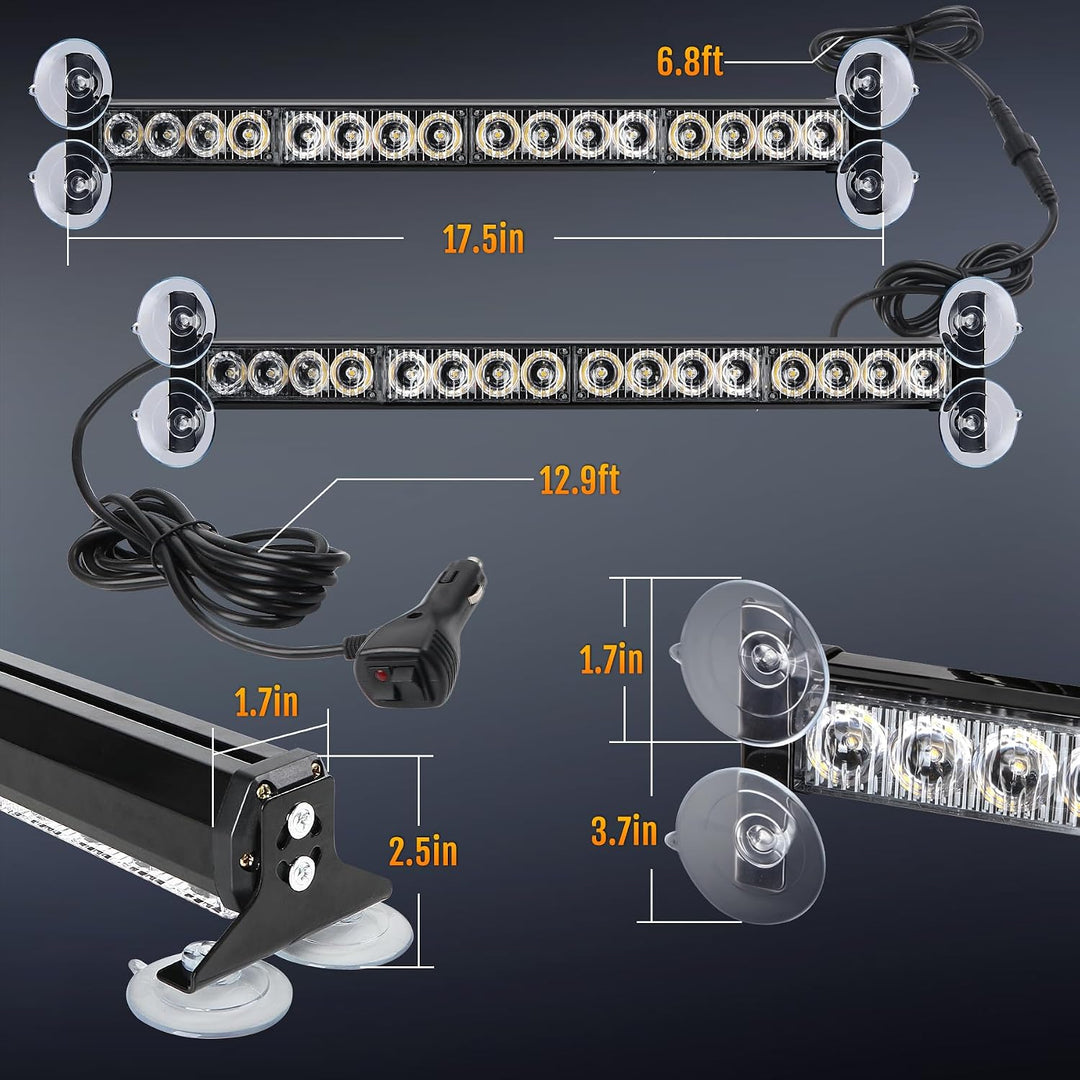 ROUTEKING 12V/24V Warnleuchte 32 LED Frontblitzer - 23 Modi Blitzleuchte 2x42.6cm Starker Rundumleuc
