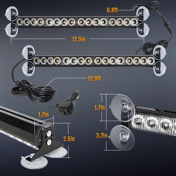 ROUTEKING 12V/24V Warnleuchte 32 LED Frontblitzer - 23 Modi Blitzleuchte 2x42.6cm Starker Rundumleuc