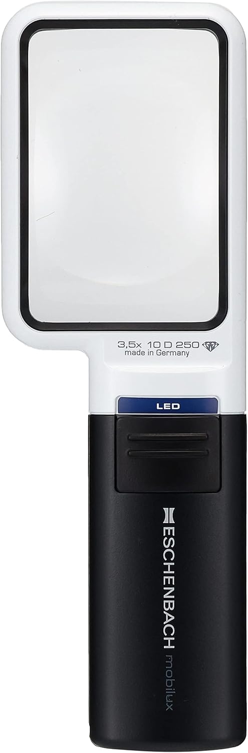 Eschenbach OPTIK Lupe Handlupe mit LED-Beleuchtung mobiluxLED 75x50mm, 15113, 3,5 x Vergrösserung, 7