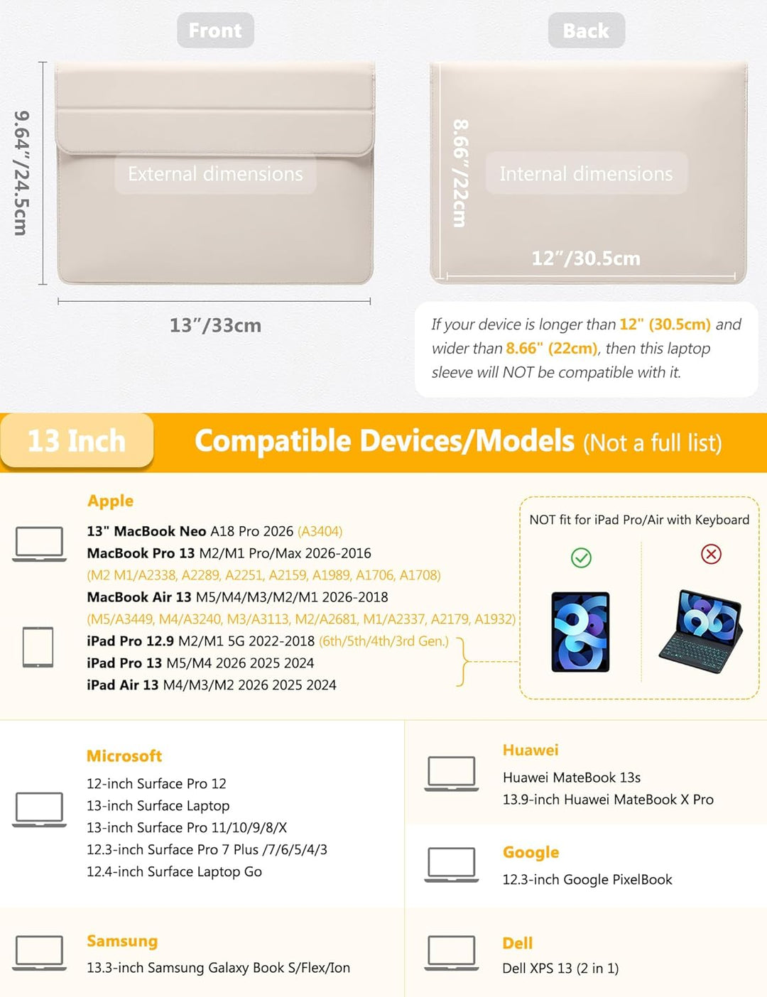 HYZUO 13 Zoll Laptop Hülle mit Standfunktion für 2025-2018 MacBook Air 13 M4 M3 M2 M1, 2025-2016 Mac
