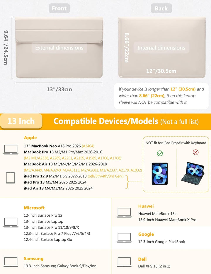 HYZUO 13 Zoll Laptop Hülle mit Standfunktion für 2025-2018 MacBook Air 13 M4 M3 M2 M1, 2025-2016 Mac