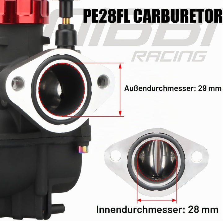 NIBBI PE Vergaser 28mm, Passend für Flansch Motorrad Motor, Ausgestattet Mit Hauptpilotdüse PE-Flans