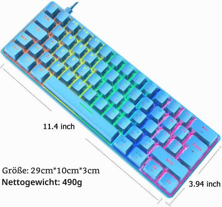 Mini 60% Gaming-Tastatur Kabelgebundene mechanische Keyboard, Kompakte Tragbare 62 Tasten, UK-Layout