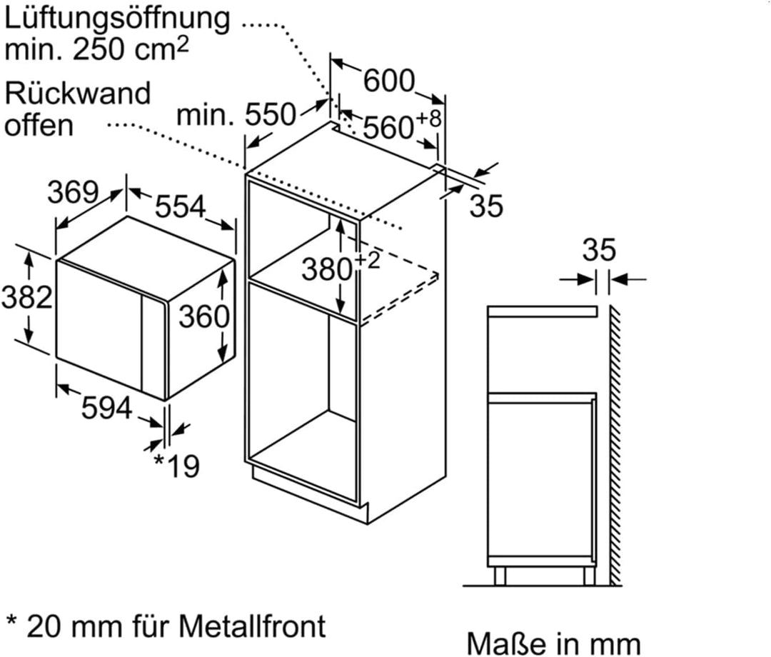Bosch BEL554MS0 Serie 6 Einbau-Mikrowelle, 38 x 59 cm, 900 W, Drehteller 31,5cm, Türanschlag Links,