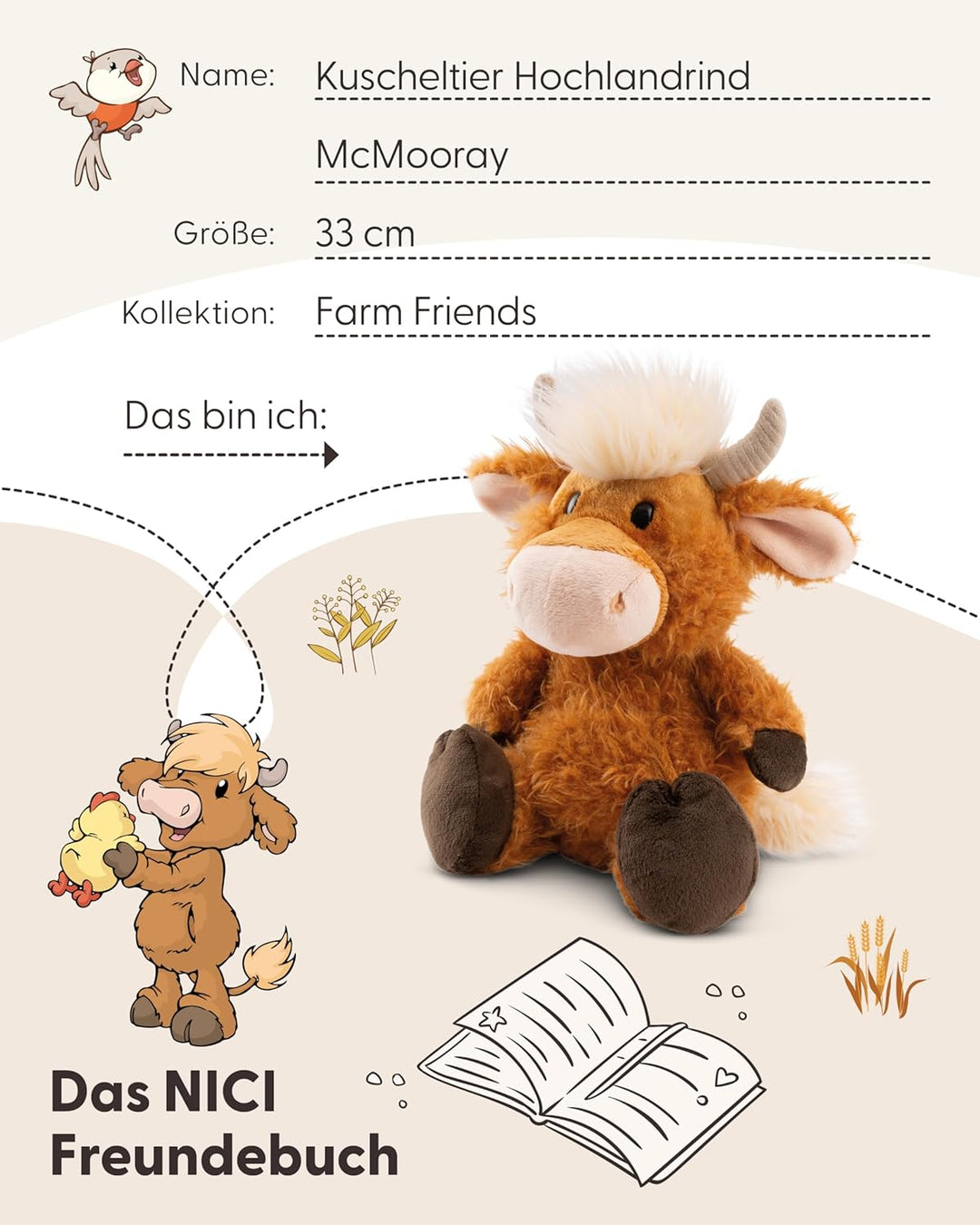 NICI Kuscheltier Hochlandrind McMooray 33cm braun - Stofftier aus weichem Plüsch, niedliches Plüscht