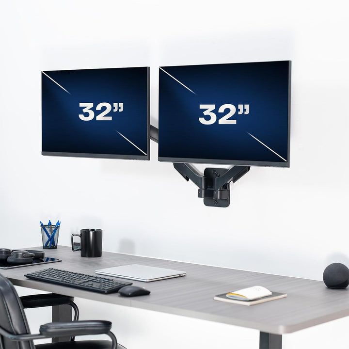 VIVO Schwarz höhenverstellbare Gasfeder verlängerte Arm Dual-Wandhalterung mit bewegter gelenkigen p
