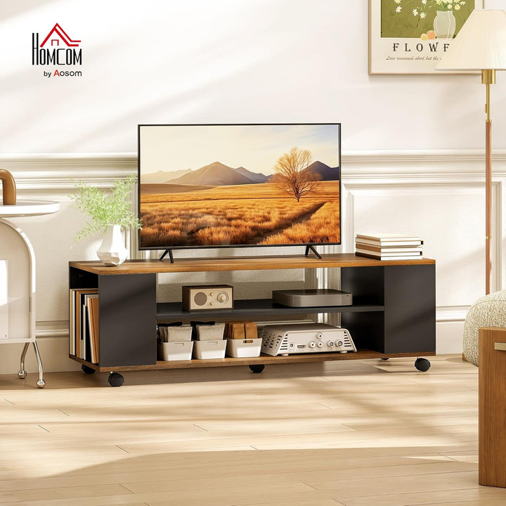 HOMCOM TV-Schrank auf Rädern, freistehender oder stehender TV-Tisch, für das Wohnzimmer, mit 4 offen