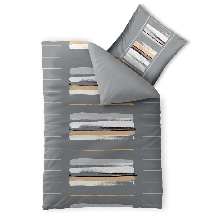 aqua-textil Trend Bettwäsche 155x220 cm 2tlg. Baumwolle Bettbezug Hanaa Streifen Grau Weiss Beige Ha