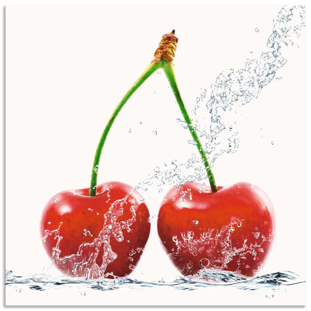 ARTland Wandbild Alu Verbundplatte für Innen &amp; Outdoor Bild 40x40 cm Lebensmittel Obst Kirsche Wasse