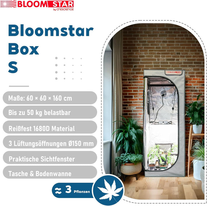 by Crescience Growzelt Box S 60x60x160 cm – Kompaktes Indoor-Zelt mit 1680D Gewebe, reflektierendem