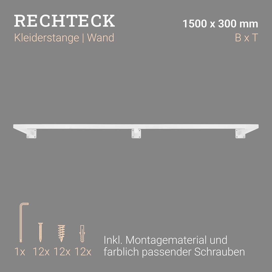 Natural Goods Berlin 1x Kleider-Stange RECHTECK | Einfache Wand-Montage | Garderoben-Stange Industri