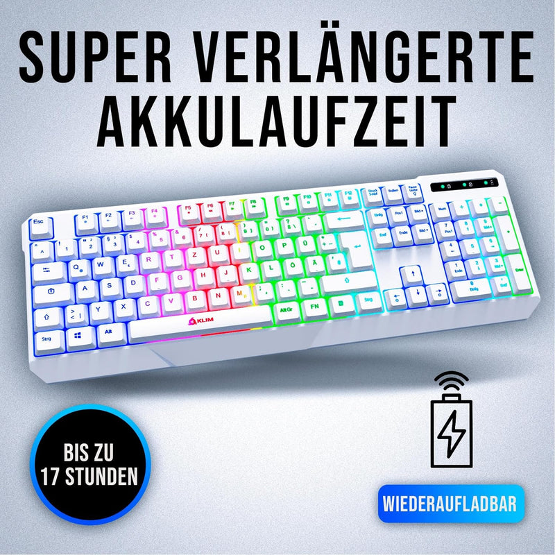 KLIM Chroma Wireless Gaming Tastatur Kabellos QWERTZ DEUTSCH - NEU 2024 - Langlebig, Ergonomisch, Wa