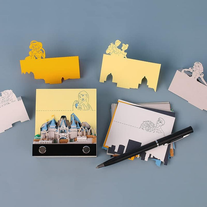 MEICHI 3D Notizblock, nicht verklebt, 3D Schlossmodell Papierkunst mit Anzeigebox glasklar, 9 x 8 x