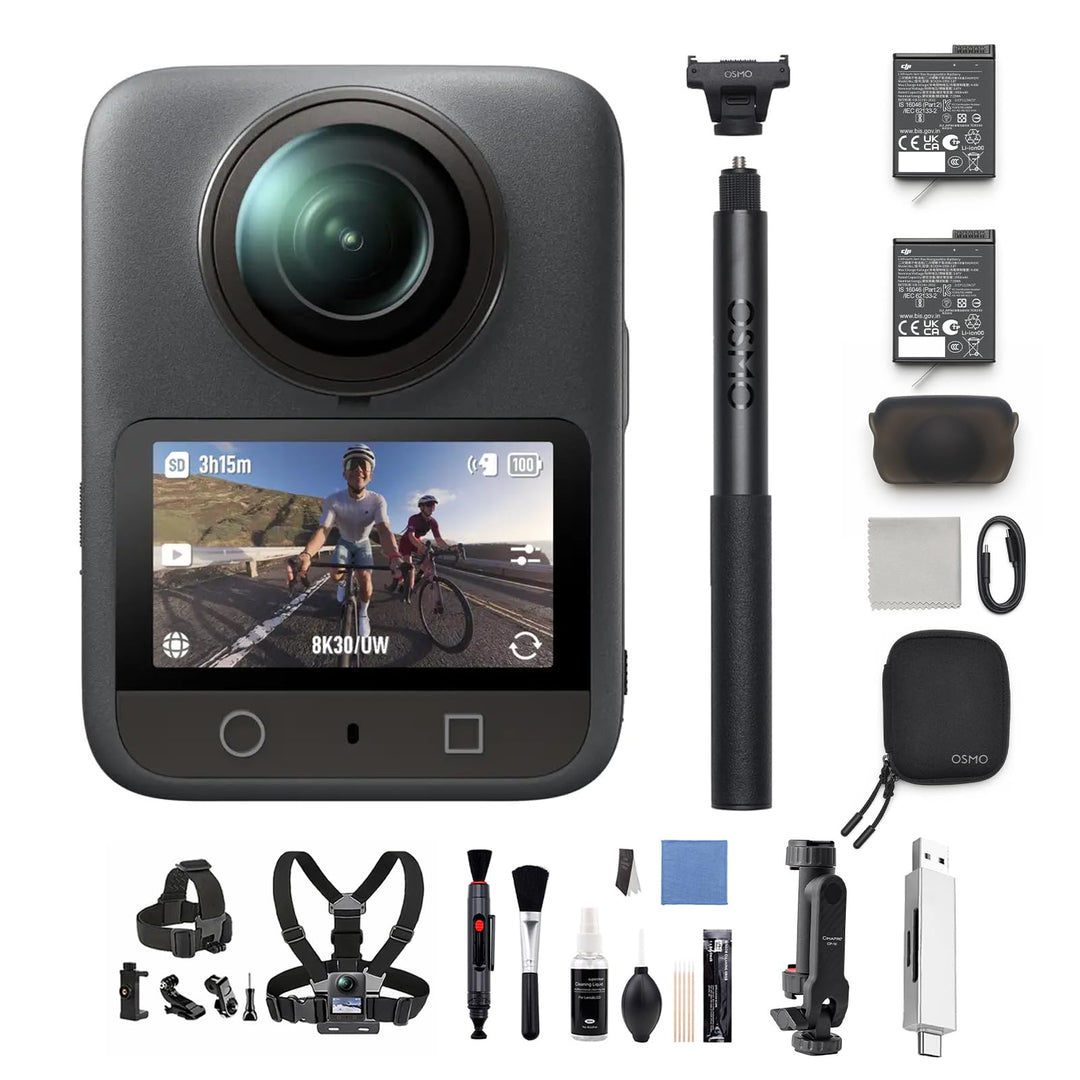 DJI Osmo 360 Essential Combo, 1,2 m unsichtbarer Selfie-Stick-Kit, 2 Akkus, Kamera 1-Zoll 360° Aufna