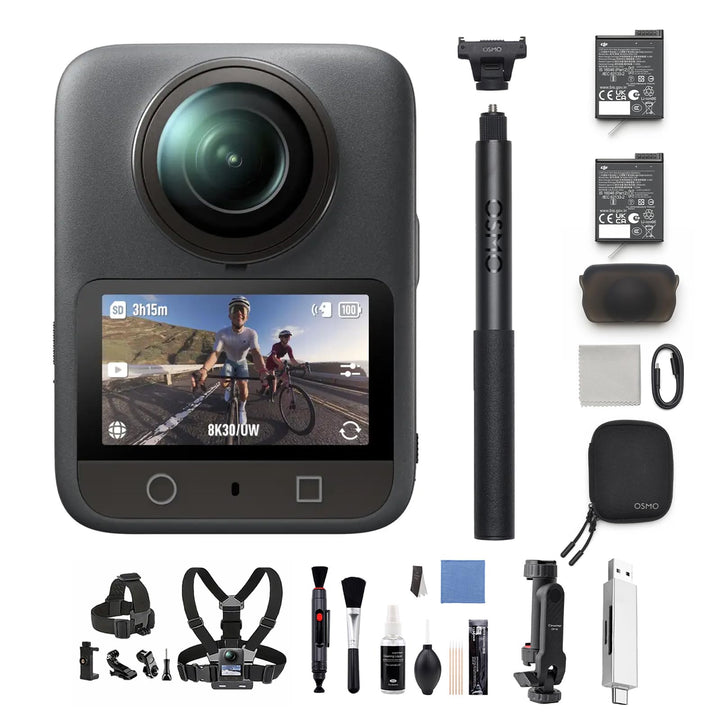 DJI Osmo 360 Essential Combo, 1,2 m unsichtbarer Selfie-Stick-Kit, 2 Akkus, Kamera 1-Zoll 360° Aufna