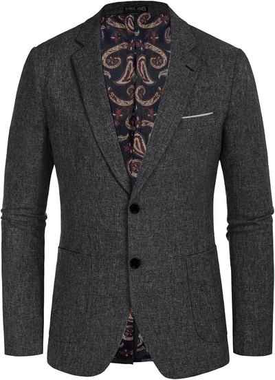 Blazer Herren Leinen Sakkos für Herren mit Gekerbtem Revers 2 Knöpfe Regular Fit, L Grau