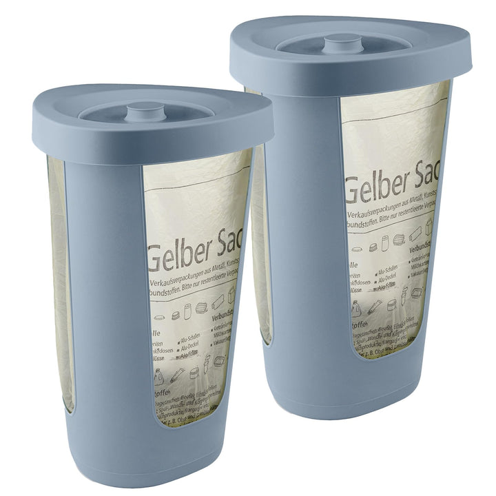 Rotho Fabu 2er-Set Müllsackständer gelber Sack mit Deckel, Kunststoff (PP recycelt), blau, (40.0 x 4