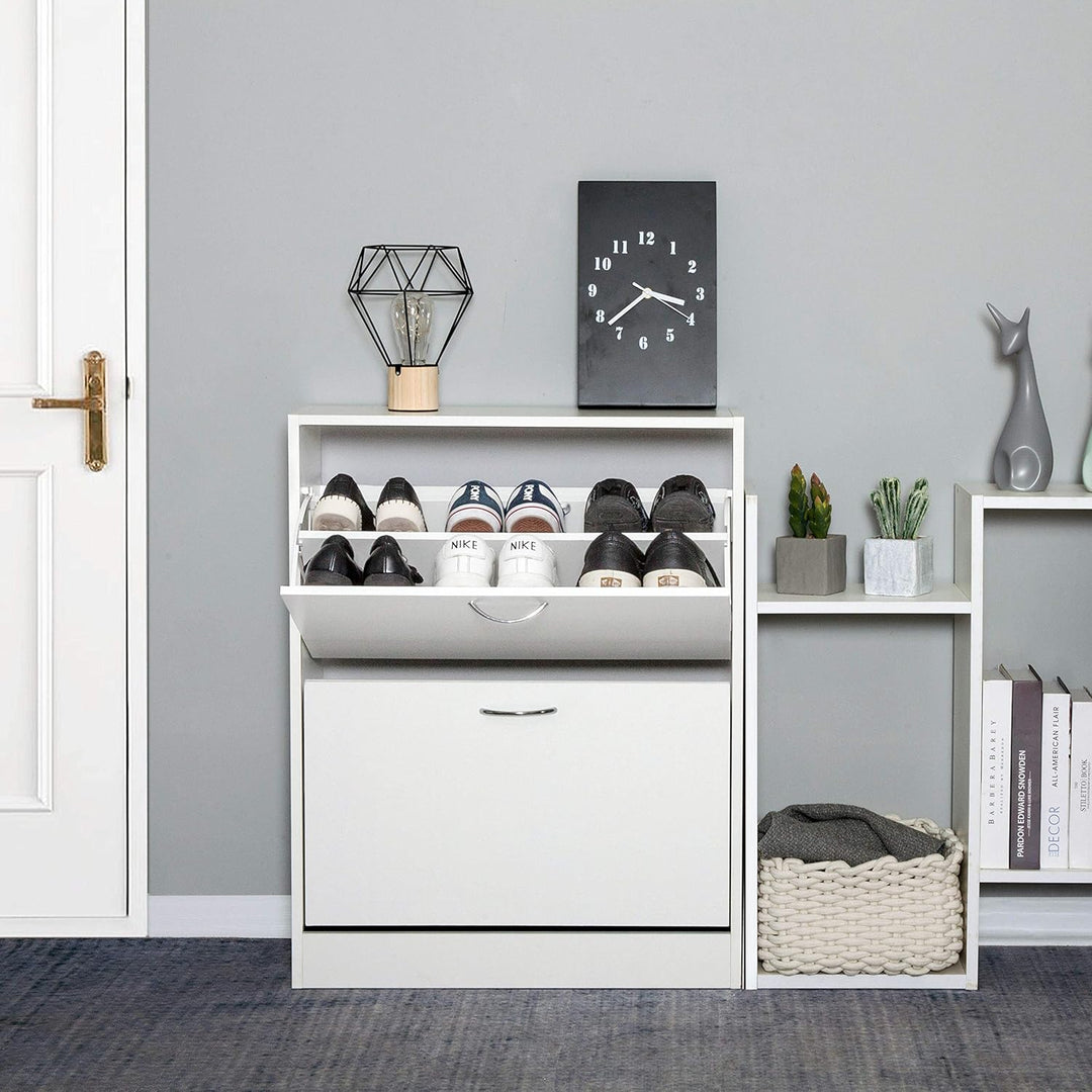 Meerveil Schuhschrank, Schuhkipper mit 2 Klappen aus E1 Holzspanplatten, Pflegearme Melaminbeschicht
