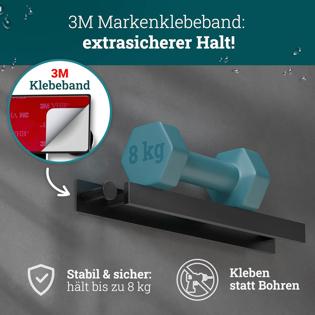 husman Handtuchhalter ohne Bohren | Edelstahl Matt Schwarz Gäste | Handtuchstange zum Kleben für Bad