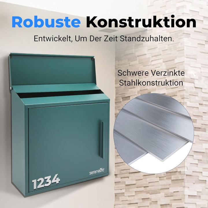 SereneLife Briefkasten, Postkasten- 21x33x35cm, Briefkasten ohne Zeitungsfach- Wetterfest & Rostbest