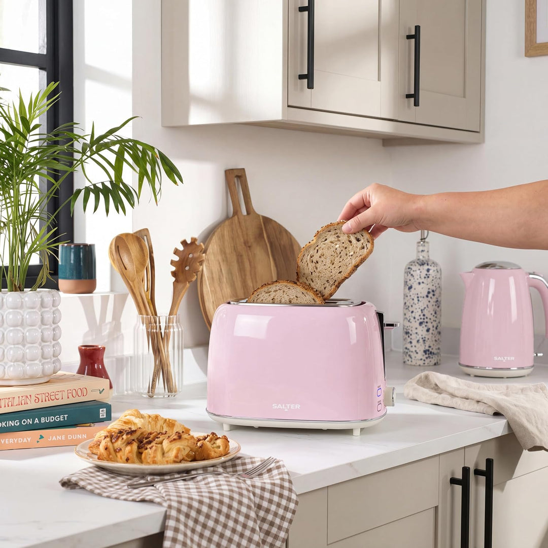 Salter Retro Wasserkocher elektrisch 2200 W, 1,7 l – rosa Wasserkocher mit 360°-Drehfuss, herausnehm