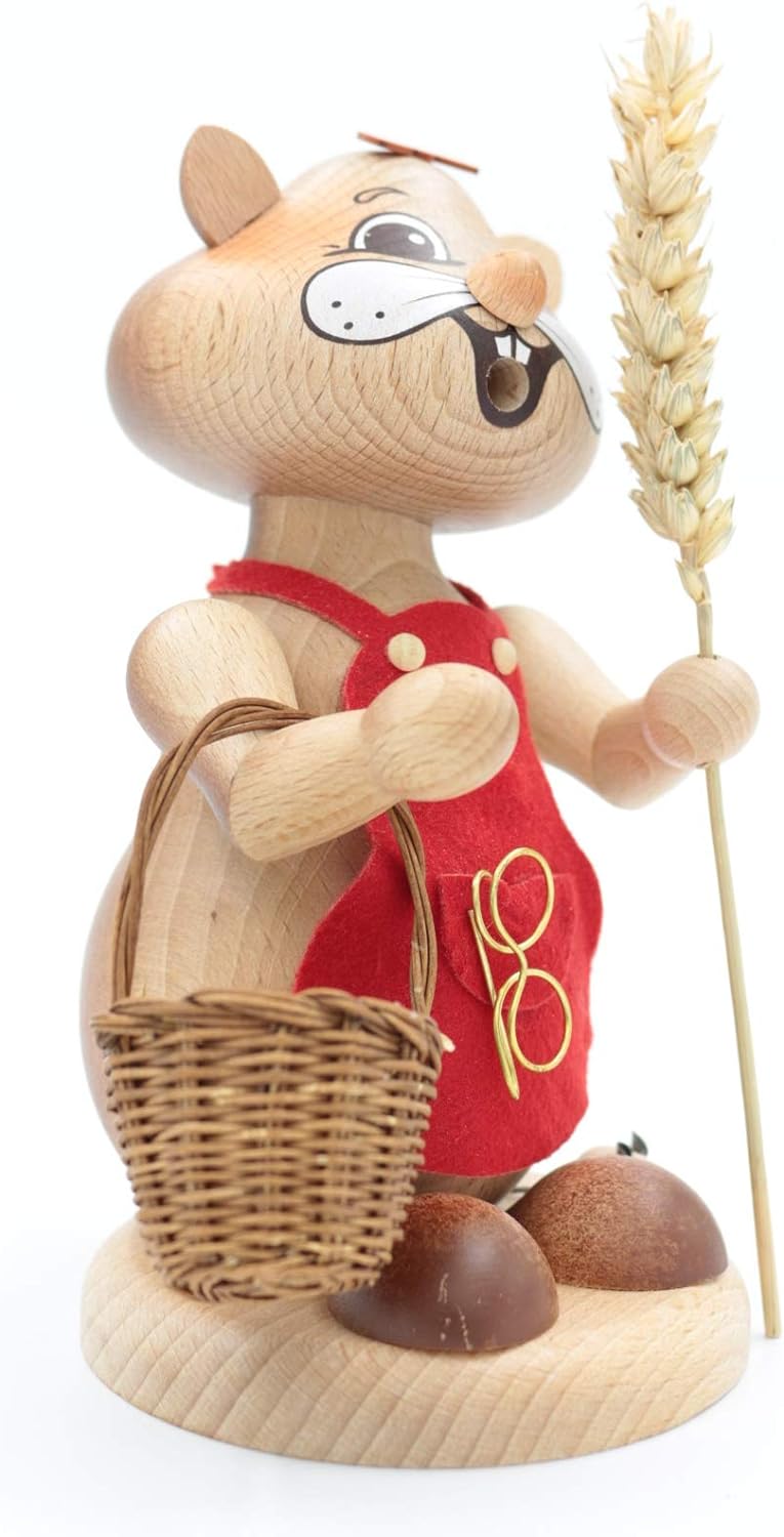 Kuhnert - Erzgebirgische Holzkunst Räuchermann Räucherfigur Hamster 18cm - Urhamster Frau, Urhamster