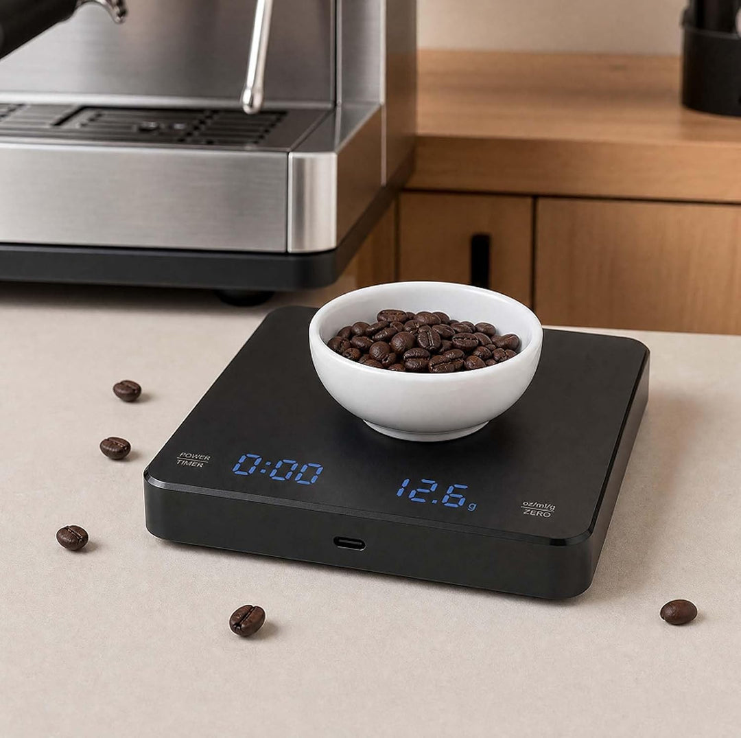 Kaffeewaage Schwarz mit Timer 0,1g Kaffeewaage Mini USB C Barista Waage für Espresso pour Over Klein