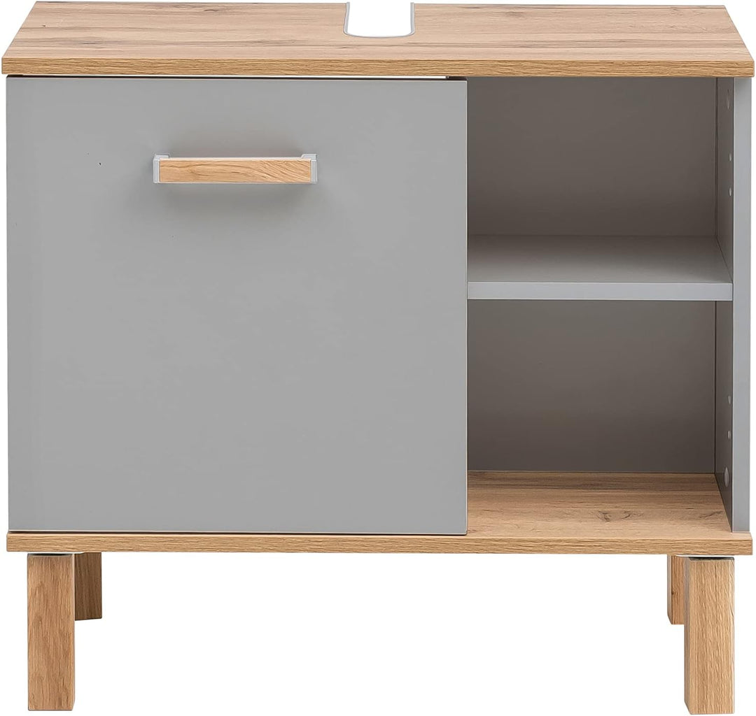 Schildmeyer Padua Waschbeckenunterschrank 148823, Platingrau/Eiche Landhaus Dekor, 65,2 x 35,0 x 60,